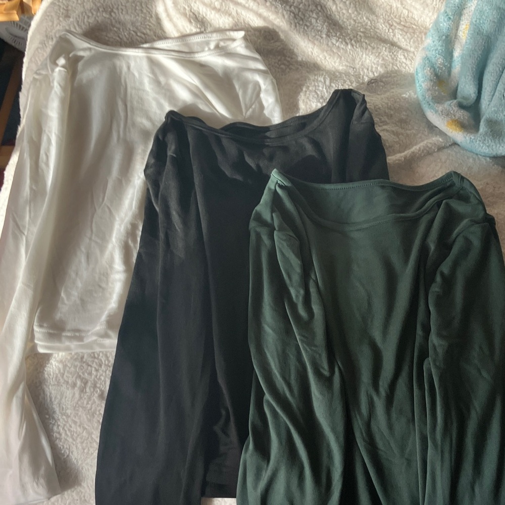 Set of Three Long Sleeve Tops - White, Black, Green
